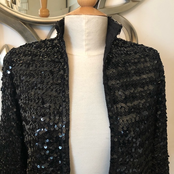 Boukhara Vintage 80’s Black Sequins Open Front Jacket Small Christmas New Years - Picture 2 of 6